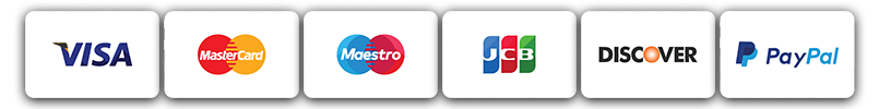 payment options - Visa, Mastercard, Maestro, JCB, Discover, Paypal